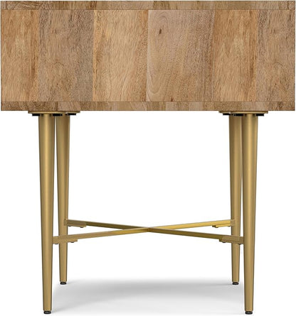 SIMPLIHOME Fallon End Table - 20 inch Wide Solid Mango Wood Square Accent Table with Open Storage Compartment and Gold Metal Base in Natural, Contemporary Nightstand for Living Room or Bedroom