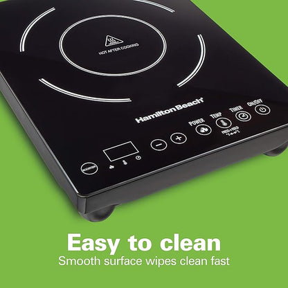 Hamilton Beach Portable Single Induction Cooktop Countertop Burner Hot Plate with Fast Heating Mode, 1800 Watts, 10 Temperature Settings up to 450F, Black (34104)