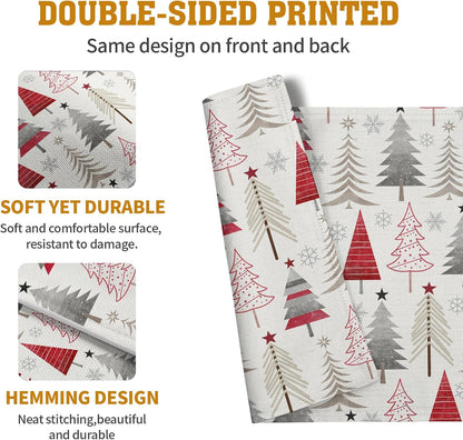 Christmas Tree Placemats Set of 4 Geometric Colorful Xmas Place Mats 12x18 Inch Seasonal Winter Holiday Farmhouse Washable Linen Table Mat for Party Kitchen Dining Decoration