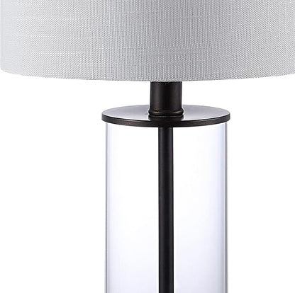 JONATHAN Y 21" Oil Rubbed Bronze/Clear Modern Glass Table Lamp Set of 2, Bedside Nightstand Lamps with USB Charging Port, White Linen Shade, LED Bulbs Included JYL8500A-SET2