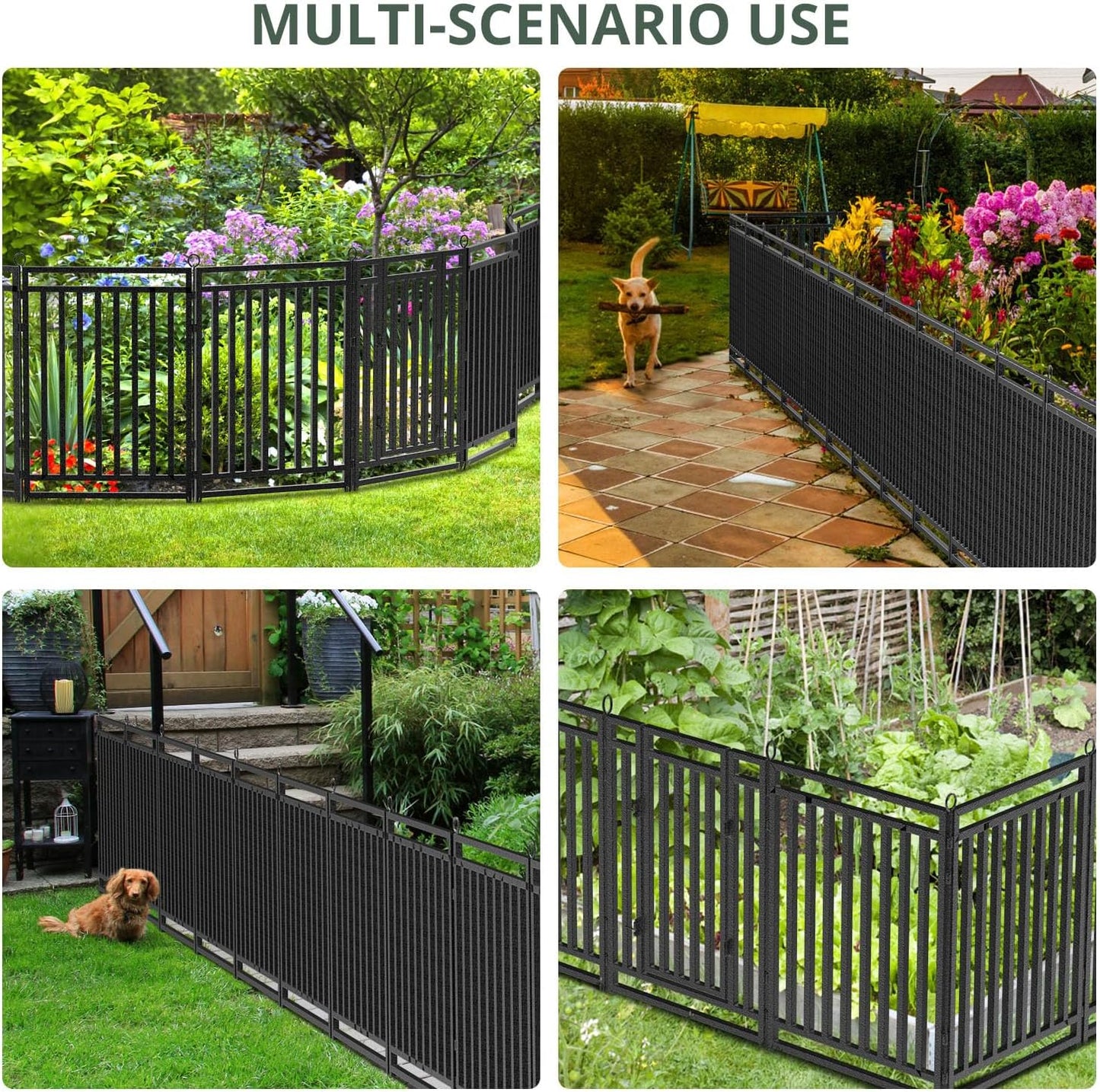 Decorative Garden Fence 54ft (L) × 40in (H), 21 Panels + 3 Gates, Metal Dog Fence Outdoor for Yard, Rust-Proof Animal Barrier Fencing for Patio & Flower Bed, Black-Silver