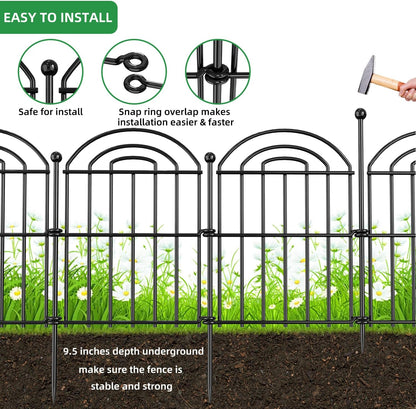 Decorative Garden Fence, 17in(H) x10.8ft Rustproof Metal No Dig Fence Animal Barrier Fence for Dog Rabbit, Wire Border Panel Fencing for Yard Patio Outdoor Decor 10 Pack