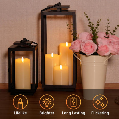 NURADA Outdoor Flameless Candles with Remote Timer - Waterproof Realistic Flickering LED Pillar Electric Battery Operated Fake Candle for Holiday Home Wedding Fireplace Decor - 3 Pack Ivory