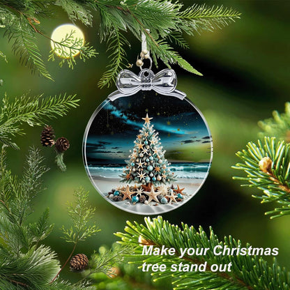 Seaside Christmas Tree Stained Glass Christmas Ornament - Hanging Ornaments for Christmas Tree Decorations - Holiday Keepsake Present Exchange Idea