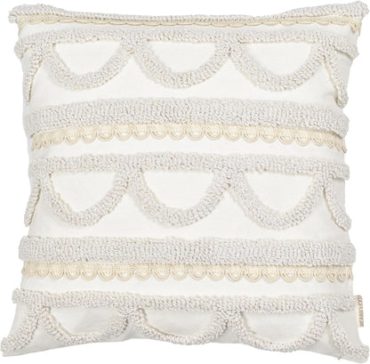 Boho Pillow Covers 18X18 Inch Boho Tufted Throw Pillow Covers Decorative Tassels Cushion Cover Farmhouse Pillow Case for Couch Sofa Bed Living Room Bedroom, Beige