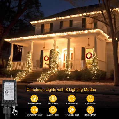 196 FT 600LED Christmas Lights Plug in,Warm White Waterproof Fairy Lights with Timer/8 Modes, Christmas Tree Lights Lighting Outdoor Indoor Garden Party Wedding Christmas Tree Decoration
