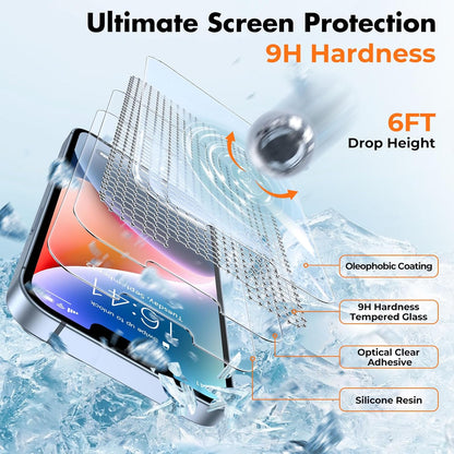 UNBREAKcable 3-Pack Screen Protector for iPhone 16e/14/13/13 Pro, Double Shatterproof Tempered Glass [Easy Installation Frame] [9H Hardness] [99.99% HD Clear] [Bubble Free] [Touch Sensitive]
