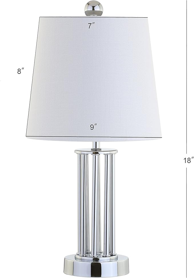 JONATHAN Y 18" Chrome Lillian Metal Mini LED Table Lamp, Modern Transitional Tri-Pillar Iron Bedside Lamp for Living Room Bedroom, White Linen Shade, LED Bulb Included JYL2025A