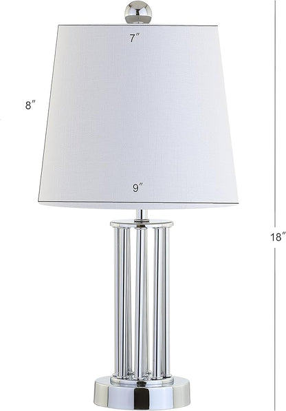 JONATHAN Y 18" Chrome Lillian Metal Mini LED Table Lamp, Modern Transitional Tri-Pillar Iron Bedside Lamp for Living Room Bedroom, White Linen Shade, LED Bulb Included JYL2025A