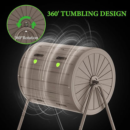 Dual Chamber Tumbling Composter 43 Gallon Large Outdoor Tumbling Composter Efficient Batch Composting Easy Turn Design (Grey)