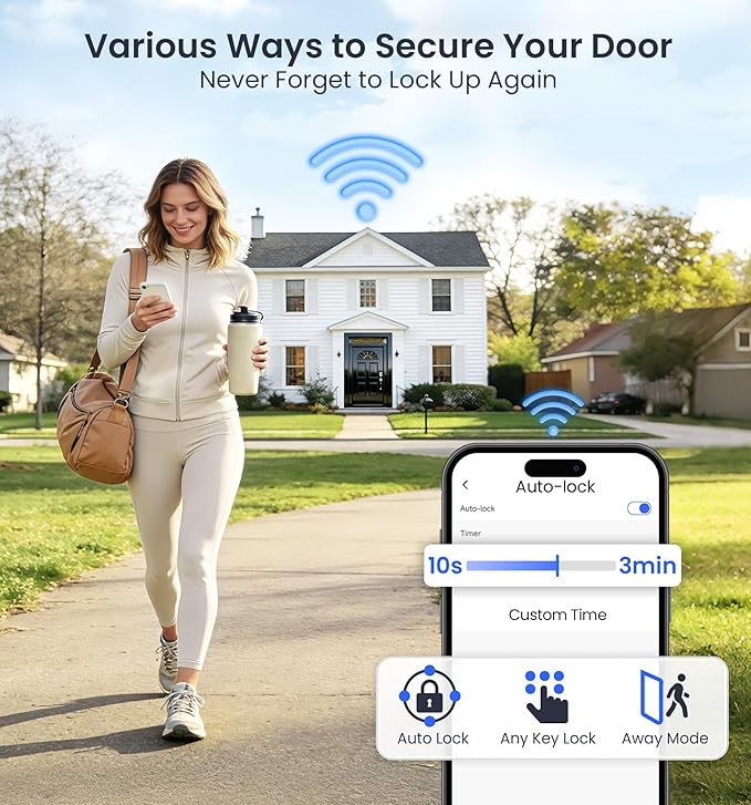Veise VE012W Built-in WiFi Fingerprint Smart Lock, App Remote Control, Compatible with Alexa & Google Assistant, Keyless Entry for Front Door, Digital Keypad Deadbolt, Auto Lock, Satin Nickel