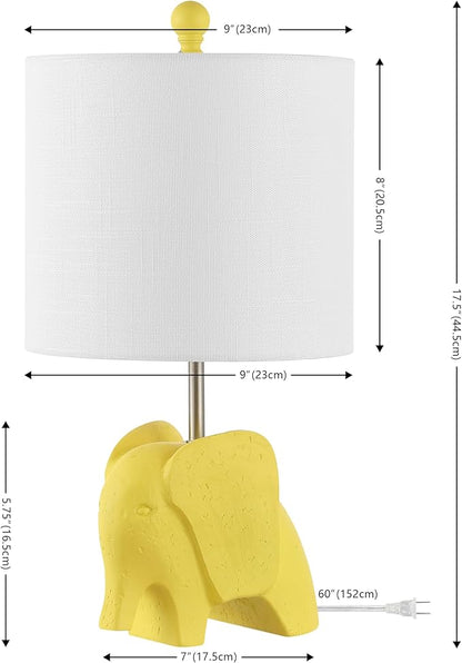 JONATHAN Y 17.5" Yellow Elephant Kids Table Lamp, Whimsical Resin Bedside Lamp with White Linen Drum Shade for Bedroom Playroom Nursery, LED Bulb Included, UL Listed (JYL1143C)