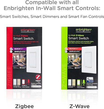 Enbrighten Add-On Switch QuickFit and SimpleWire, In-Wall Rocker Paddle, Z-Wave ZigBee Wireless Smart Lighting Controls, NOT A STANDALONE Switch, 46199 , White and Light Almond