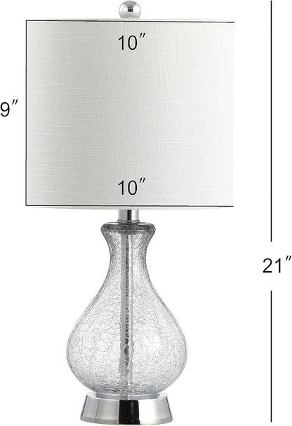 JONATHAN Y 21" Chrome and Crackled Glass Table Lamp, Contemporary Artisanal Metal Bedside Lamp for Living Room, White Linen Shade, UL Listed, LED Bulb Included JYL4035A