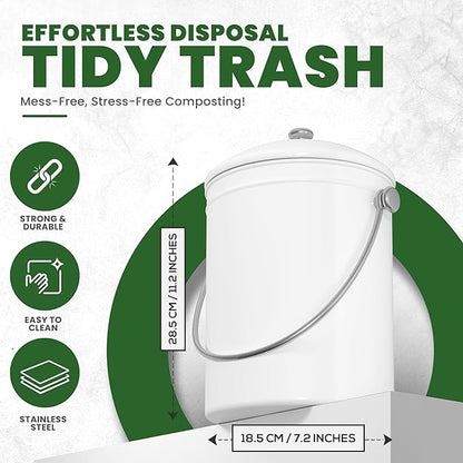 Utopia Kitchen Compost Bin for Kitchen Countertop, 1.3 Gallon Compost Bucket for Kitchen with Lid, Includes 1 Spare Charcoal Filter (White)