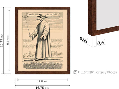 Poster Master Vintage Medieval Poster - Retro Illustration Print - Gift for Friend - Plague Doctor, Pandemic Mask, Physician, Black Death - Wall Decor for Home, Living Room, 16x20 Brown Framed
