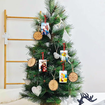 4 Pack Personalized Christmas Ornaments 2025 Wood Custom Photo Text Hanging Ornament for Christmas Tree Decorations, First Christmas Engaged/Married, New Home, Baby's First Christmas, Memorial