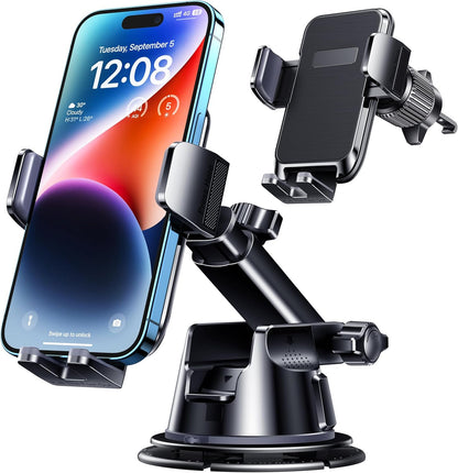 Car Phone Holder Mount, [Military-Grade Suction & Super Sturdy Base] 3 in 1 Universal Phone Mount for Car Dashboard Windshield Air Vent Car Mount for iPhone Android Smartphone GPS Navigator