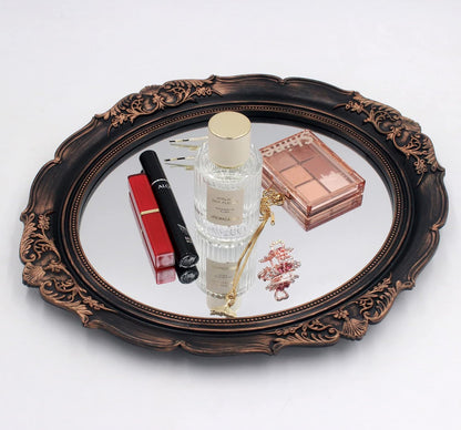 Vintage Decorative Wall Mirror 14.8 x 13.1 Inch Oval Mirror（ Brown）