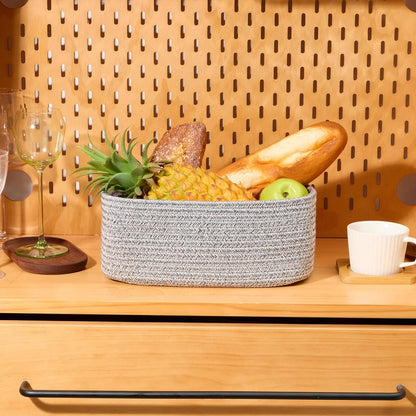 Small Storage Baskets for Organizing | Closet Organizer Bins | Shelf Toy Basket | Woven Rope Baskets | Cube Decorative Box | Shallow Basket | 11.5x7.5x4.7” | 3 Packs Mixed Grey