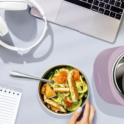 Nostalgia Portable Heated Lunch Box – 2.5-Cup Stainless Steel Food Warmer – Detachable Cord, Leak-Proof Lid, Carry Handle – Portable for Work & Travel – Lavender