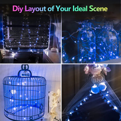 4 Pack 20FT 60LED Battery Operated Fairy Lights with Timer, Waterproof Battery String Lights Outdoor Indoor, Battery Twinkle Light for Bedroom Wedding Birthday Party Chirstmas (Blue)