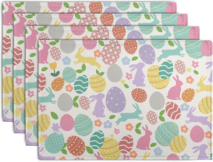 Easter Eggs Bunny Floral Placemats Set of 4 Watercolor Egg Floral Place Mat 12x18 Inch Seasonal Spring Colorful Washable Linen Table Mats for Party Kitchen Dining Outdoor Indoor Decor