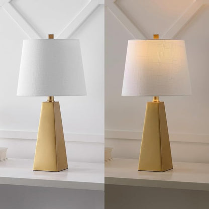 JONATHAN Y 20.5" Gold Painting Modern Resin Table Lamp for Bedroom Living Room, Contemporary Faceted Bedside Lamp with White Linen Shade, LED Bulb Included (JYL1038A)