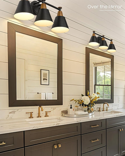 FEMILA Black Bathroom Light Fixtures, 3-Light Bathroom Vanity Lights Over Mirror with Hammered Metal Shade, Modern Wall Lamp for Kitchen Bedroom Living Room,4FG59B-3W BK