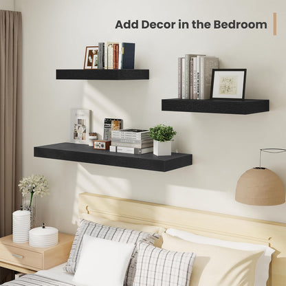 Heimlove 24 x 12 Inch Deep Floating Shelves Wall Mounted with Invisible Brackets,Storage Hanging Shelf for Wall Decor in Bathroom, Bedroom, Toilet, Kitchen, Living Room, Office Set of 2 (Black)