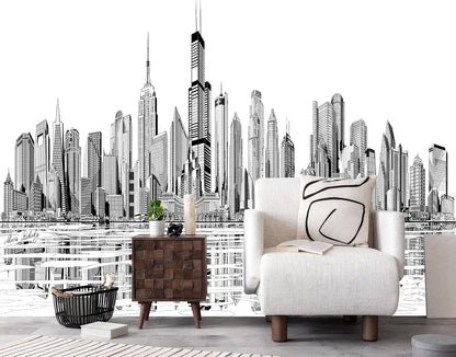 Black and White New York City Wall Mural Wallpaper for Bedroom Living Room(Not Peel and Stick)