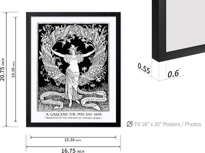 Poster Master Vintage Walter Crane Poster - Retro A Garland for May Day Print - Socialist Art - Gift for Him, Her, Men, Women - Wall Decor for Home, Office, Living Room, 16x20 Black Framed