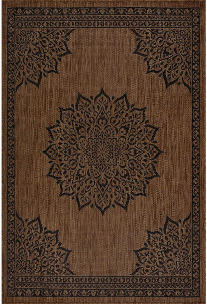 CAMILSON Outdoor Rug, 5x7 Medallion Nut Brown Black Modern Area Rugs for Indoor and Outdoor Patios, Kitchen and Hallway Mats, Washable Porch Deck Outside Carpet (Medallion Nut Brown Black, 5 x 7)