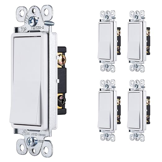GE Grounding Paddle Rocker Switch 5 Pack, 3 Way, In Wall On/Off Power Switch Replacement for Ceiling Fans & Lights, 15 Amp, Great for Home, Office & Kitchen, UL Listed, White, 44026
