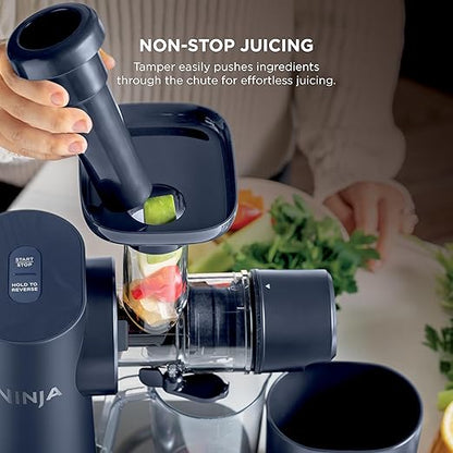 Ninja NeverClog Cold Press Juicer, Powerful Slow Juicer with Total Pulp Control, Countertop, Electric, 2 Pulp Functions, Dishwasher Safe, 2nd Generation, Blue/Navy, JC151NV