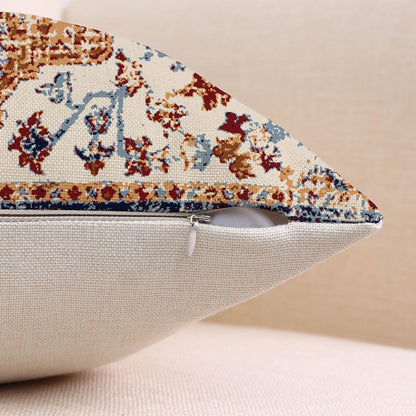 Outdoor Waterproof Pillow Set of 2 - 18X18 Inch Bohemian Vintage Carpet Pattern Pillow Covers in Brown and Blue Ethnic Design for Decorative Farmhouse Couch, Garden, Balcony