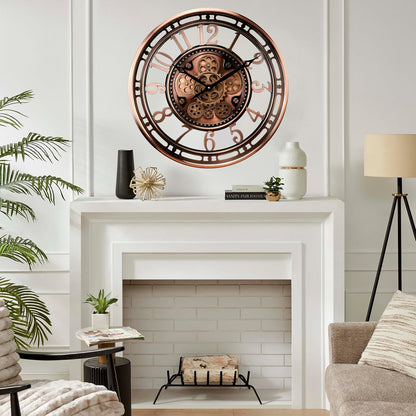 CLXEAST 21 Inch Moving Gear Wall Clock for Modern Farmhouse Living Room Decor,Large Industrial Steampunk Wall Clock for Home Office,Metal Copper Finished,House Warming Gifts New Home