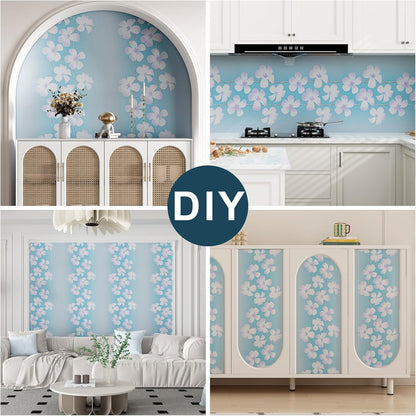 Blue Flora Peel and Stick Wallpaper 20.8"x394" Thick Slight Embossed Linen Textured Wall Paper Self-Adhesive Removable Wallpaper Vinyl Film Roll for Home Use(Blue Flora, 20.8"x394")
