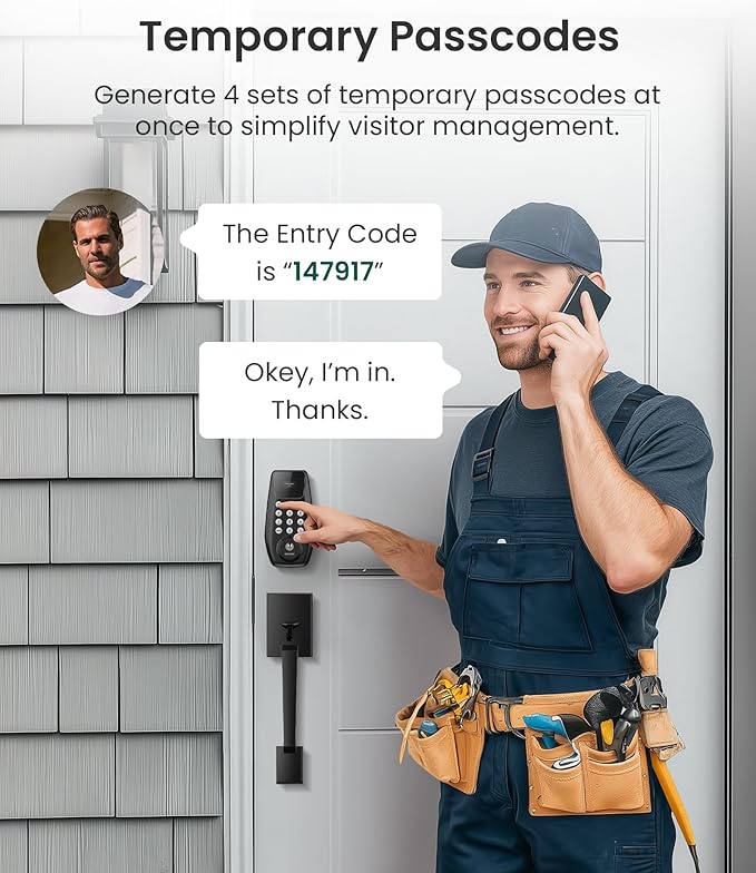 DESLOC C100 Keyless Entry Door Lock with Keypad, Smart Deadbolt Lock for Front Door with 2 Keys, Auto Lock, Easy Installation, 100 PIN Codes, IP54 Waterproof, BHMA Grade 3, Black