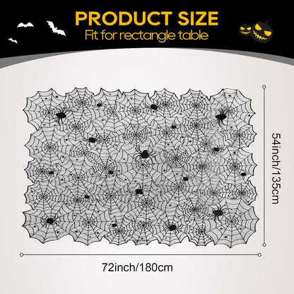 eZAKKA Halloween Table Cloth, 54" x 72" Spider Webs Tablecloths Black Tablecloth Lace Fabric Table Cloths Spooky Cover