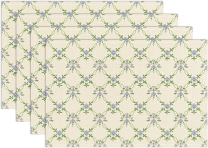 Floral Placemats Set of 4, Greenery Table Mat for Home Kitchen, Restaurants, Outdoor Linen Washable Place Mats 12x18 inch Party Event Dining Decoration-02