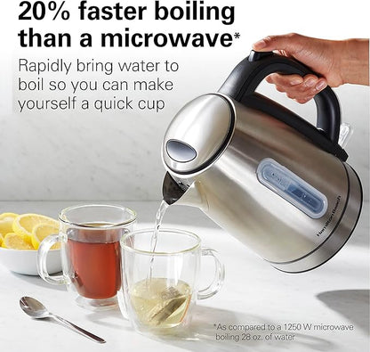 Hamilton Beach Electric Tea Kettle, Water Boiler & Heater, 1.7 Liter, Cordless Serving, 1500 Watts for Fast Boiling, Auto-Shutoff and Boil-Dry Protection, Stainless Steel with LED Light Ring (41037)