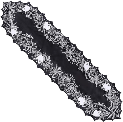 Chlophy Halloween Table Runner Black Spider Web Table Runner Gothic Embroidered for Kitchen Dining Halloween Décor Home Party Table Decoration 54in