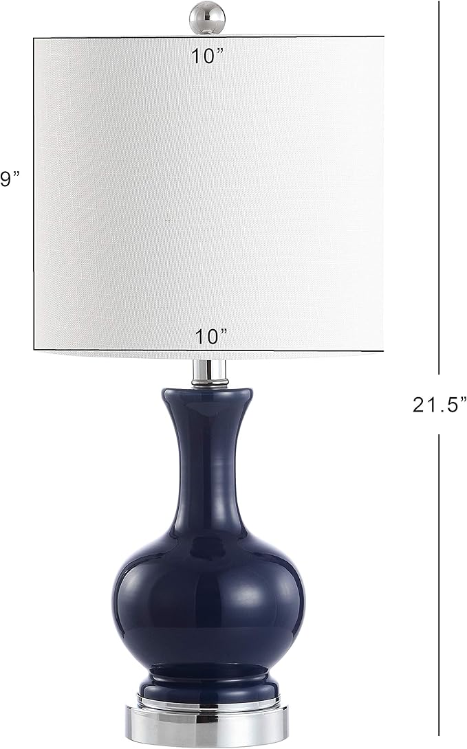 JONATHAN Y 22" Navy/Chrome Modern Glass Table Lamp Set of 2, Brass Gold Bedside Lamp with White Linen Shade for Bedroom Living Room, LED Bulbs Included (JYL4033C-SET2)