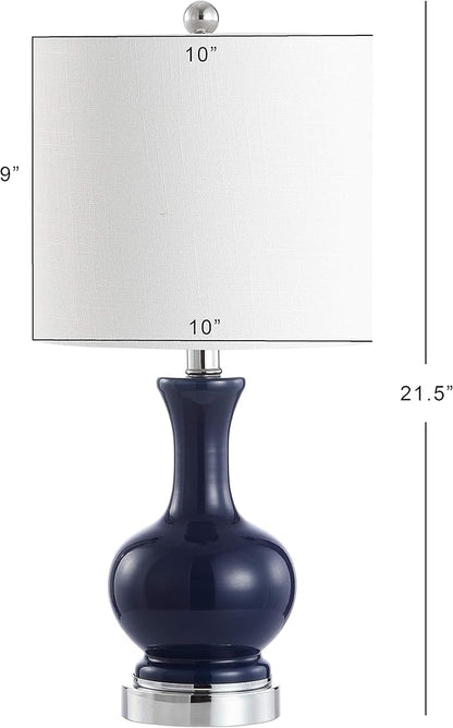 JONATHAN Y 22" Navy/Chrome Modern Glass Table Lamp Set of 2, Brass Gold Bedside Lamp with White Linen Shade for Bedroom Living Room, LED Bulbs Included (JYL4033C-SET2)