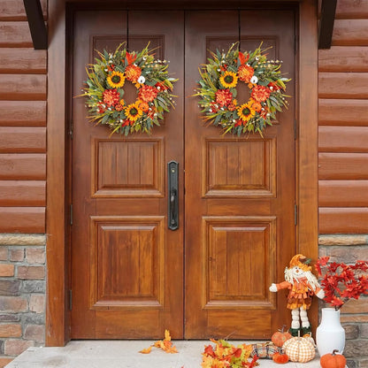 Fall Wreaths for Front Door 24 Inch Fall Wreath with Pumpkins, Sunflowers & Berries – Outdoor Autumn Wreath for Porch, Thanksgiving, Halloween & Harvest Decor