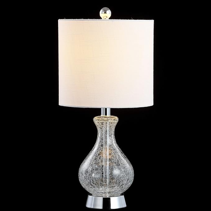 JONATHAN Y 21" Chrome and Crackled Glass Table Lamp, Contemporary Artisanal Metal Bedside Lamp for Living Room, White Linen Shade, UL Listed, LED Bulb Included JYL4035A