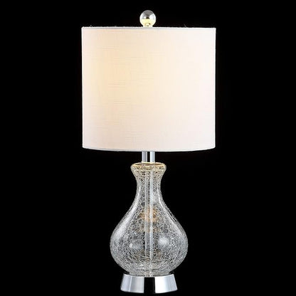JONATHAN Y 21" Chrome and Crackled Glass Table Lamp, Contemporary Artisanal Metal Bedside Lamp for Living Room, White Linen Shade, UL Listed, LED Bulb Included JYL4035A