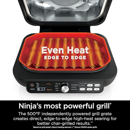 Ninja IG651 Foodi Smart XL Pro 7-in-1 Indoor Grill/Griddle Combo, use Opened or Closed, Air Fry, Dehydrate & More, Pro Power Grate, Flat Top, Crisper, Smart Thermometer, Black