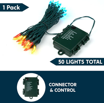 Joiedomi LED Christmas String Lights,50 Count 16.3FT Battery Operated Christmas Tree Fairy Lights with 8 Modes,Multifunction Green Wire for Xmas Decor Party Holiday House,Multicolor